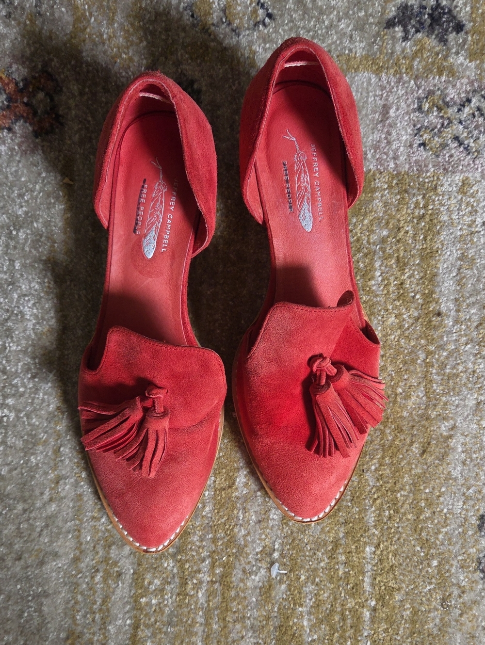 Jeffrey Campbell Red Suede Tassel D'Orsay Pointed Flats
